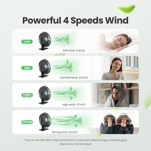 Gaıatop masa fanı, taşınabilir usb fan ile 90 ° ayarlanabilir soğutma fanı sessiz 4 hızını ayarlamak için, ultra sessiz için uygun ofis masası, evde bataryada 12 büyük satış, 4 ve 5 - no. 5
