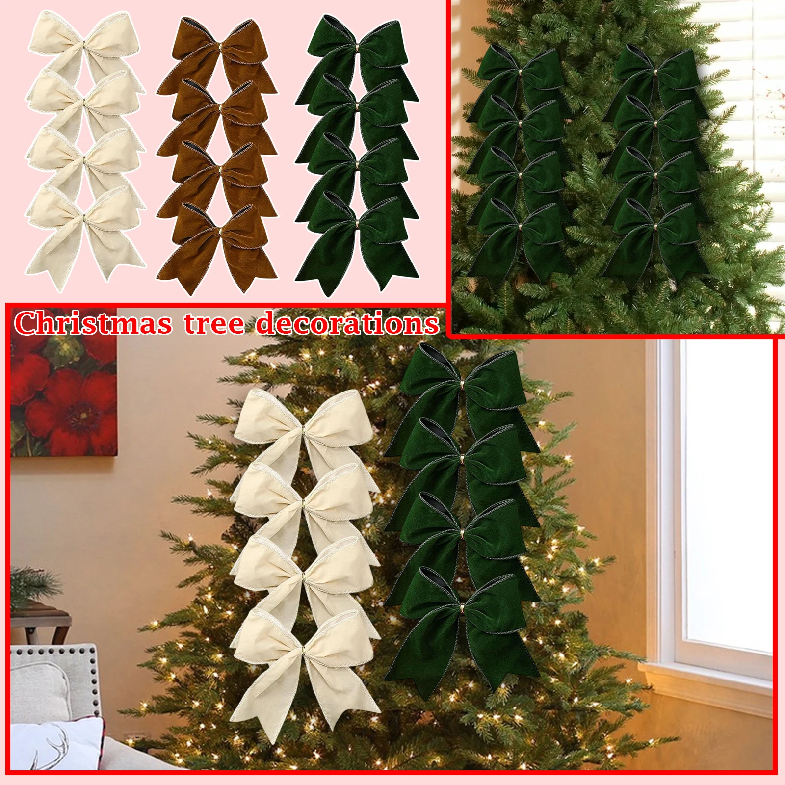 12pcs Christmas Bow Decorations Fabric Christmas Tree Bow Decoration Bow Decorations Christmas Tree Pendant Hanging Ornaments
