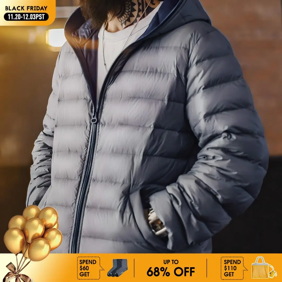 

Maden Winter Men's Hooded Down Jacket Lightweight Hydrophobic White Duck Down Filling Coat Warm Inner Layer for Fall Winter