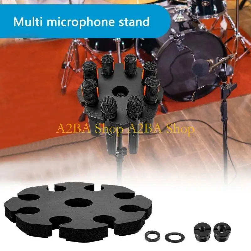 A2BA Lightweight Portable Microphone Stand Round Tray Attachment Holds up to 8 Microphones on Stage Organizers