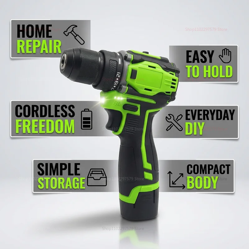 2in1 Lithium Power Drill and Electric Screwdriver Brushless Motor 45Nm Torque Cordless DIY and Professional Home Renovation Tool
