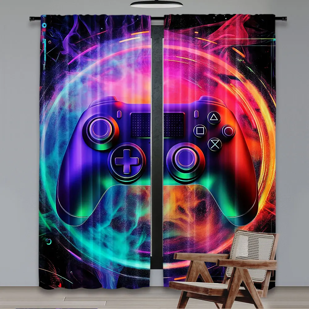 2Pcs Gamer Curtain For Teen Decor Games Gamepad Curtains Gaming Theme Curtains Suitable For Living Room Bedroom Kitchen And