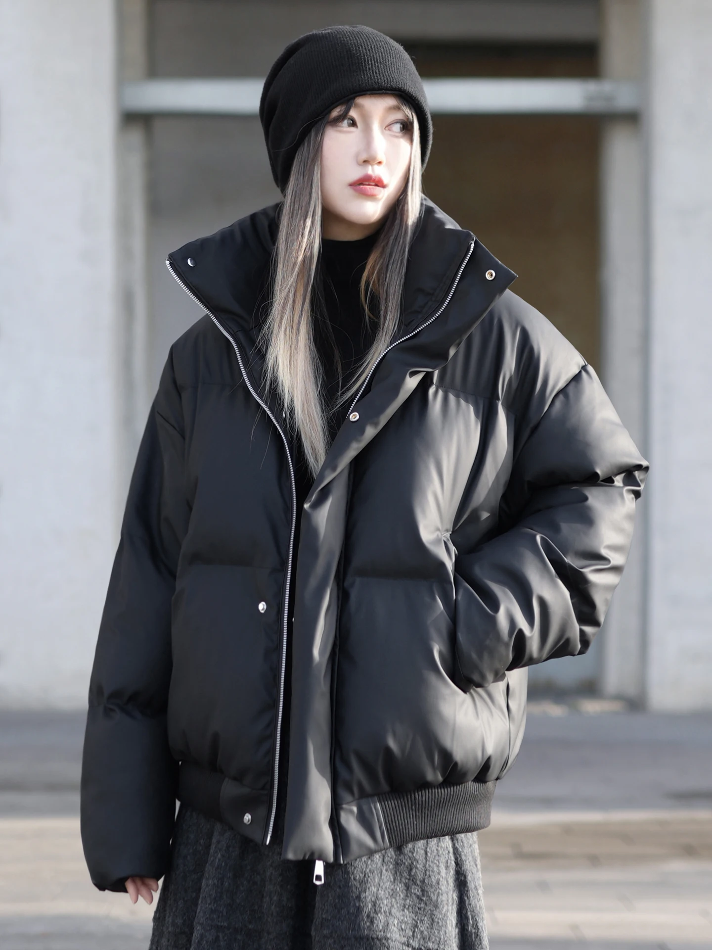 

Утепленная хлопковая куртка из искусственной кожи для женщин, черная, зимняя, теплая и стильная верхняя одежда в уличном стиле, свободного кроя, на молнии