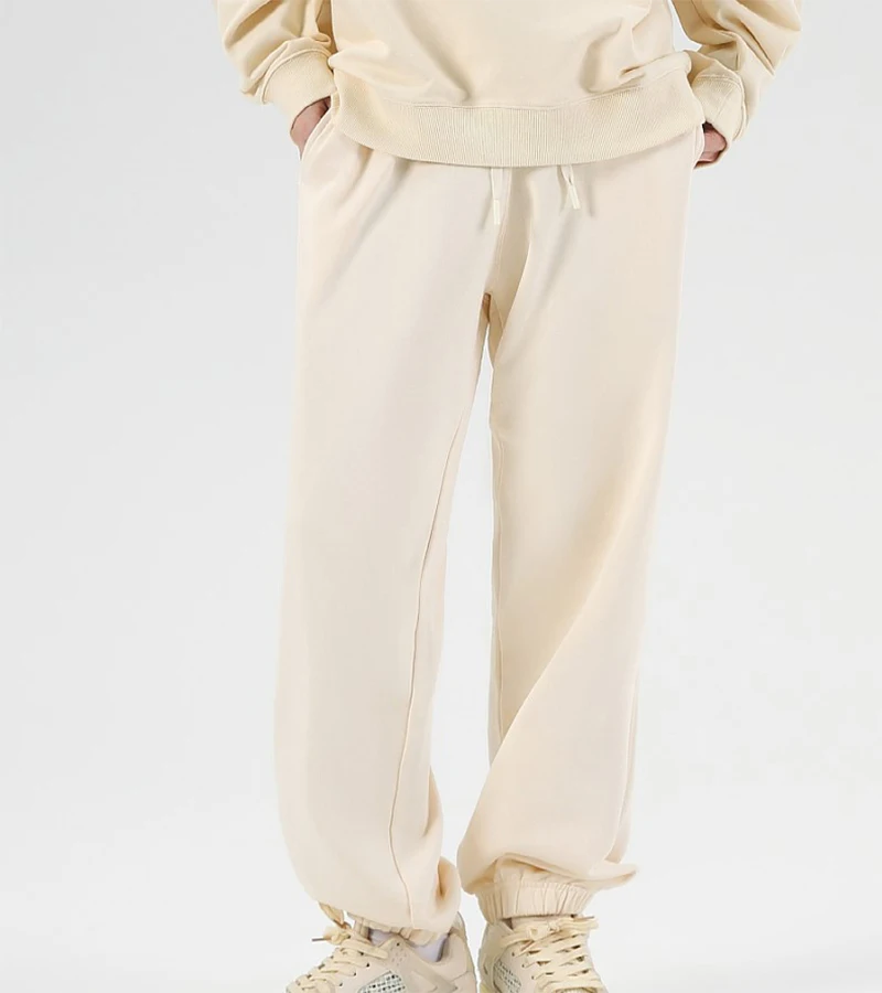 330g Mens Plus Size Heavy Cotton Sweatpants Solid Brown Garment Dyed Casual Trousers Quality High Knitted Jogger Pocket Pants