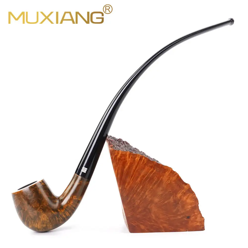 MUXIANG Handmade Briar Billiard Churchwarden Pipe Long Stem Reading Tobacco Pipe With 9mm Filter Gift For Smoker