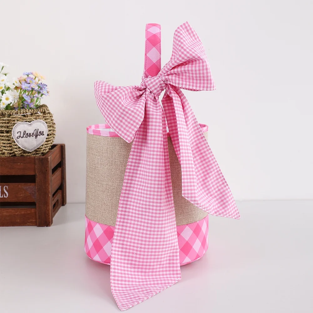 Gingham Easter Wreath Sash Bow For Easter Basket Ribbon Door Hanger Housewarming Gift Spring Home Party Decorations