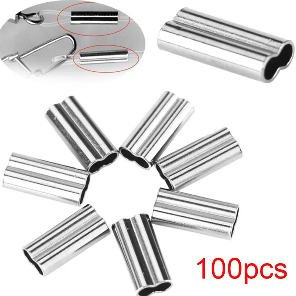 100pcs 8/10mm Durable Oval Connector Stainless Steel Double Copper Tube Line Crimping Sleeves Fishing Wire Tube