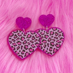 Y2K Jewelry Pink Leopard Earrings Korean Fashion Punk Cool Egirl Acrylic Dangle Earrings for Women 2000s Accessories Party