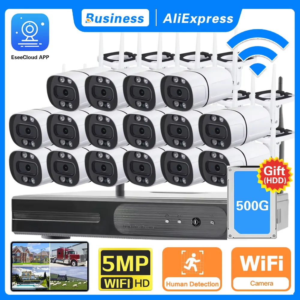 

16CH 5MP Wireless Video Surveillance Security Camera System 8CH P2P NVR Two Way Audio Color Night Vision WIFI IP Bullet Camera