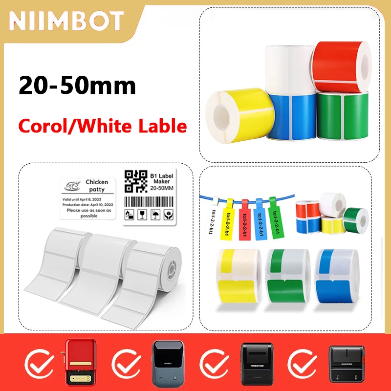 Niimbot B1/B21/B203/B3S Mini Portable Printer 20-50mm Width White Label Self-Adhesive Color Sticker For Clothing Tag Food Price