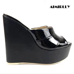 Fashion Summer Womens Wedge Sandals Platform Slipper Shoes High Heels Wedges Mules Slide On Black Red Aimirlly Customized Made