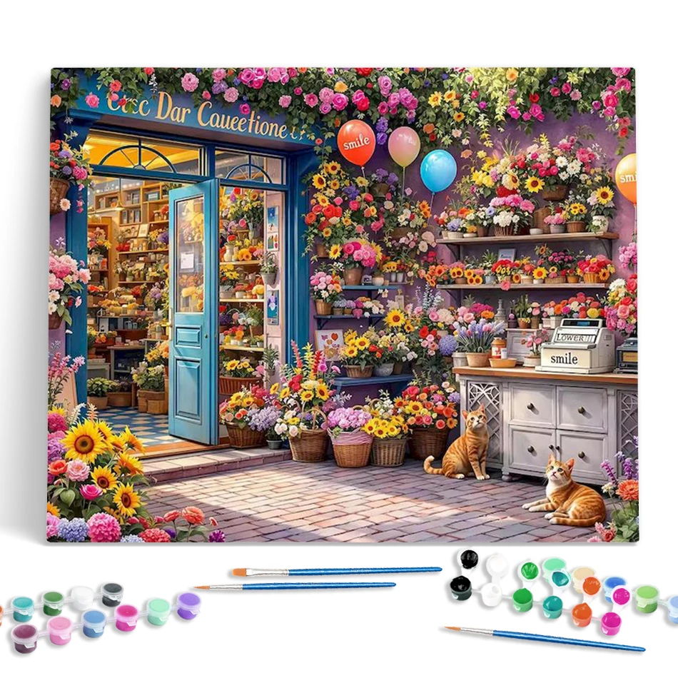 

GATYZTORY Flower Store Paint By Numbers Original gifts Picture On Numbers Landscape Acrylic Paint Handiwork Art Artwork
