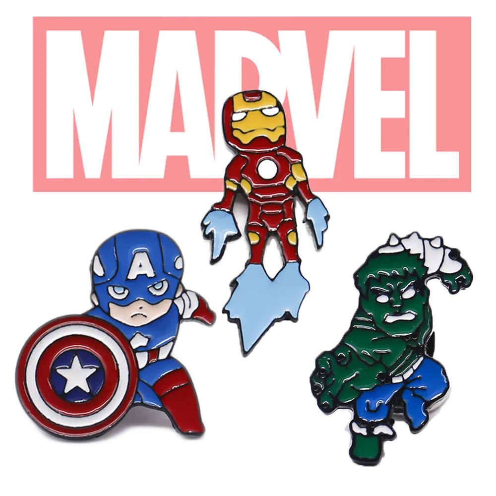 Disney Movie Avengers Iron Man The Hulk Button Brooch Superhero Captain America Enamel Lapel Pin Trend Spider-man Badge Pop Gift