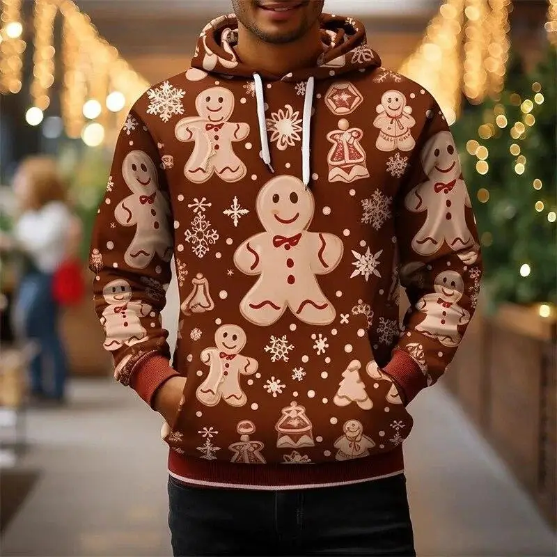 

Christmas Funny gingerbread 3D Printing Men Hoodies Santa Claus Christmas Novelty Snowman hoodie Men festival Clothing Top