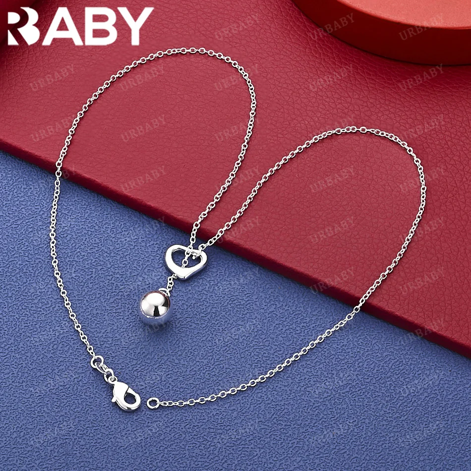 

URBABY 925 Sterling Silver 45cm Heart And Ball Necklace Creativity Gifts Street All-match Party And Daily Wear