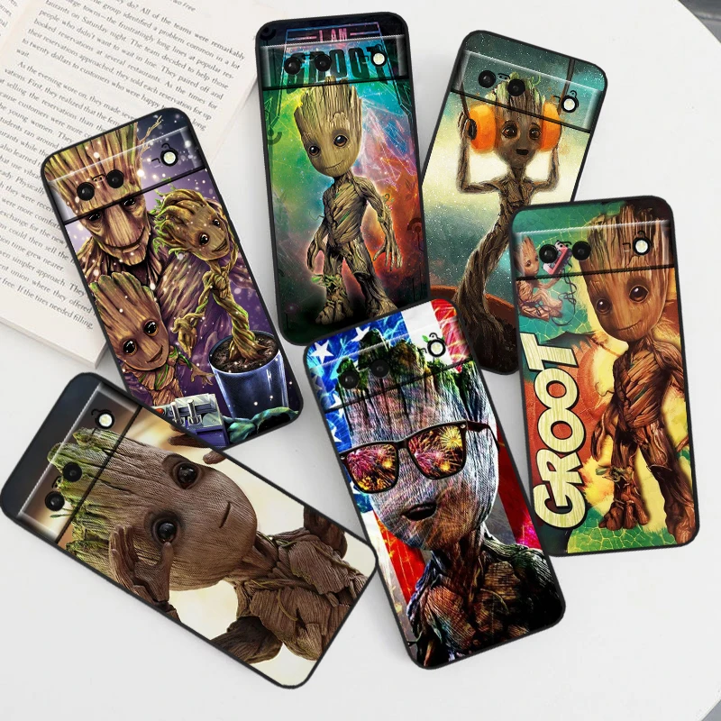 Groot Marvel Avengers For Google Pixel 9 8 7A 7 6A 6 5A 5 4 4A XL 5G Black Silicon Shockproof Shell Cover Phone Case