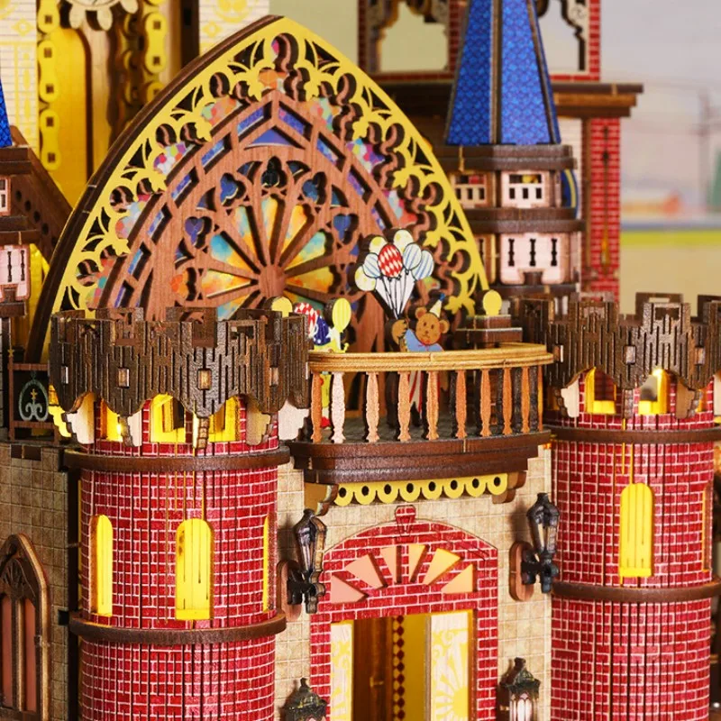 مجموعة نماذج ثلاثية الأبعاد على شكل قلعة أوروبية من OUZEY، مبنى مصغر ساحر، هدية عيد الميلاد أنيقة لديكور المنزل بنفسك #3