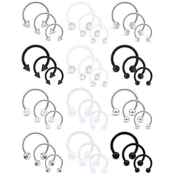 36PCS Horseshoe Barbell Surgical Steel Nose Septum Rings Hoop Daith Earring Eyebrow Tragus Vertical Lip Piercing Jewelry