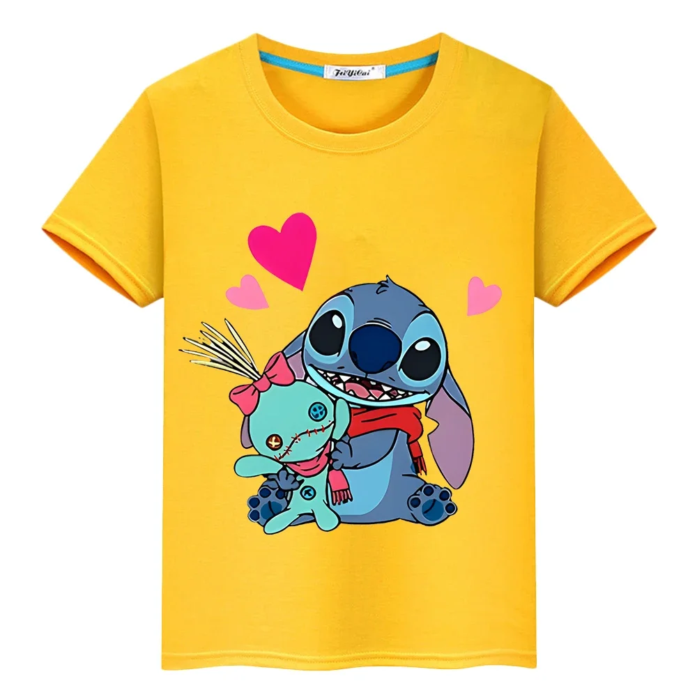 

t shirt for kids boy 10years Print 100%Cotton disney stitch Kawaii Short pride tshirt Stitch Disney anime Tops y2k girls clothes