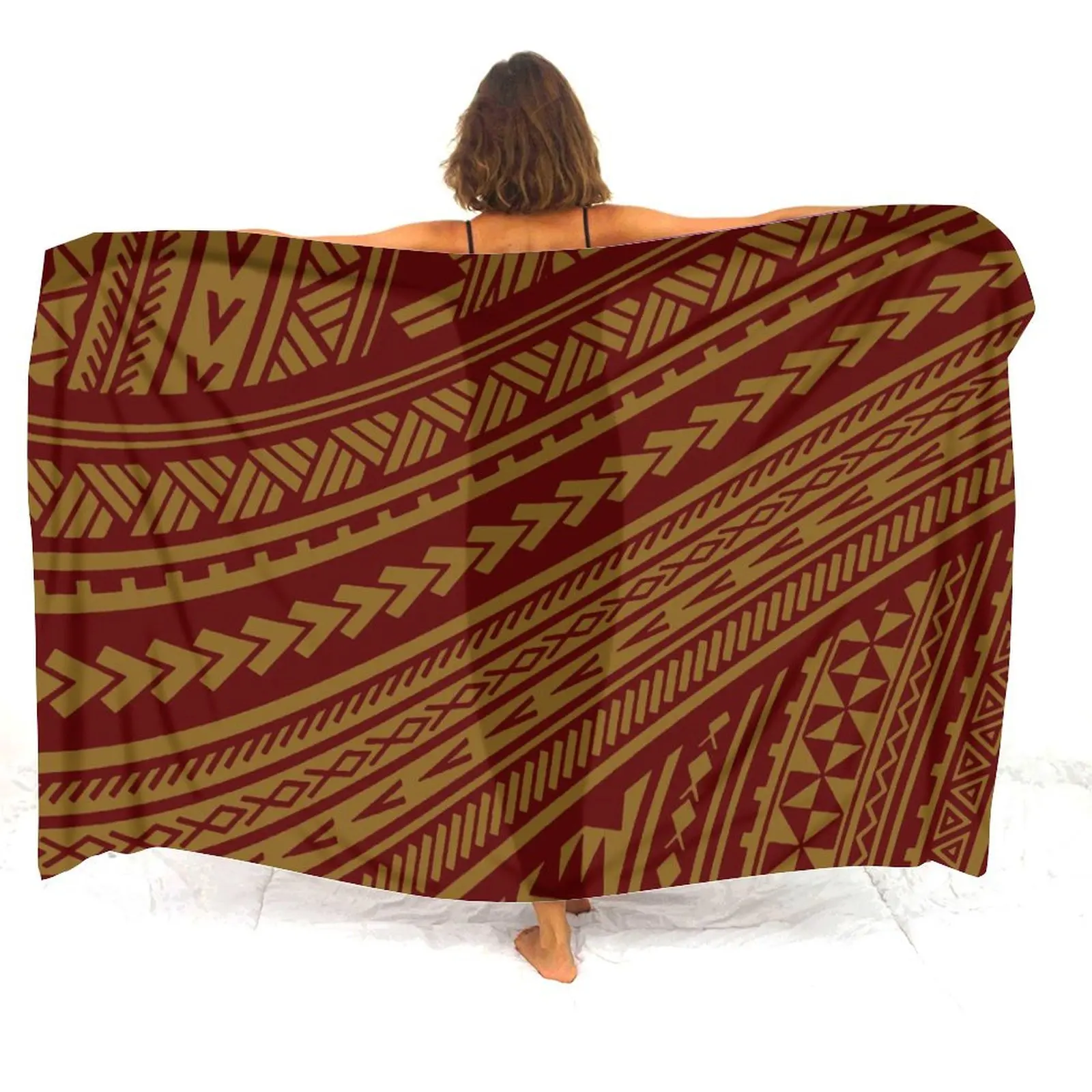Polynesian Beach Sarong Women'S Salon Shawl Sarong Scarf Windproof Shawl Customizable Patterns