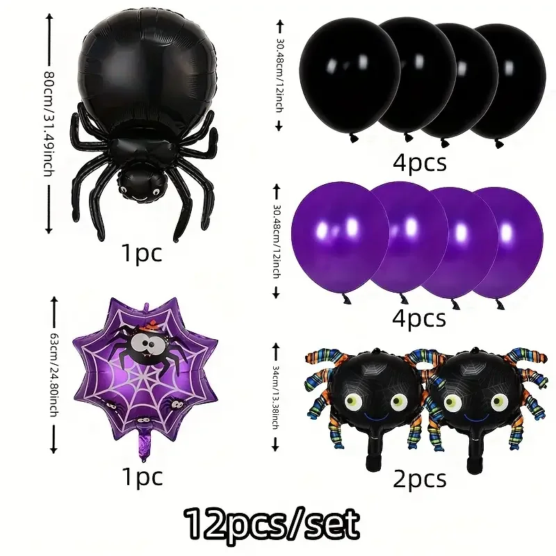 12pcs Halloween Balloon Spider Web Black Purple Balloon Set Halloween Party Indoor and Outdoor Shopping Mall Decoration