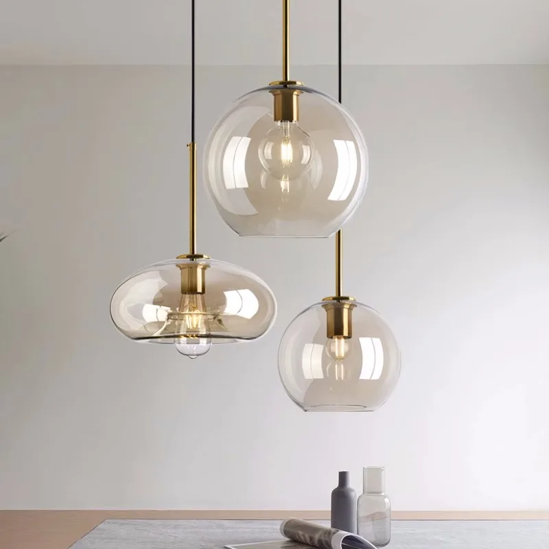 Modern Nordic hanging loft Glass lustre Pendant Light industrial decor Lights Fixtures E27/E26 for Kitchen Restaurant Lamp