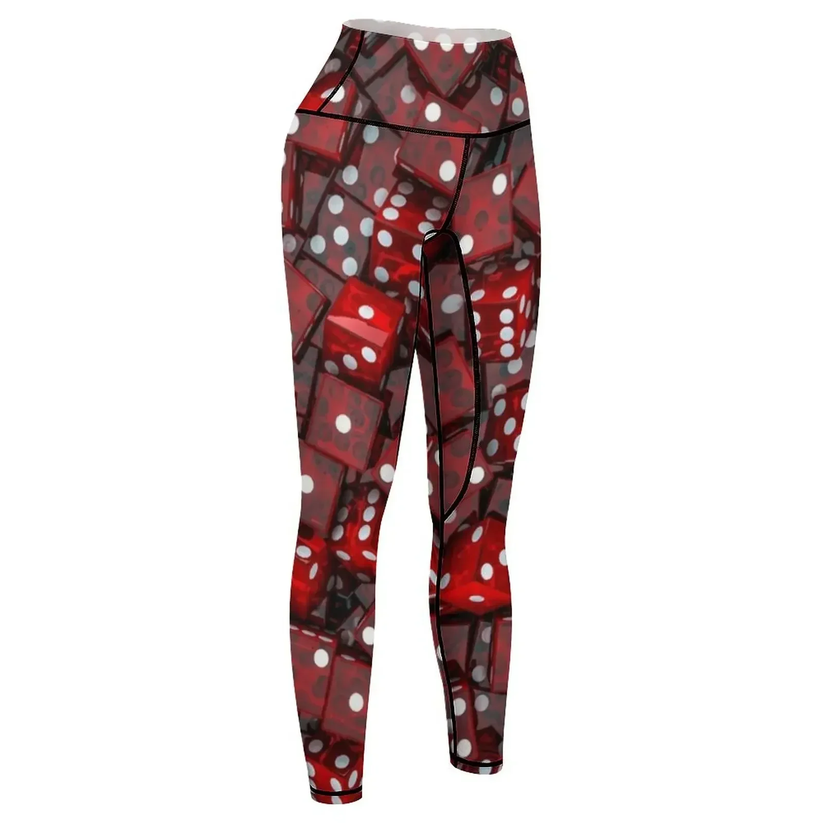 Legginsy damskie z nadrukiem czerwonych kostek do gry, model push-up, z wysokim stanem, modelujące pośladki, odzież fitness, legginsy damskie.