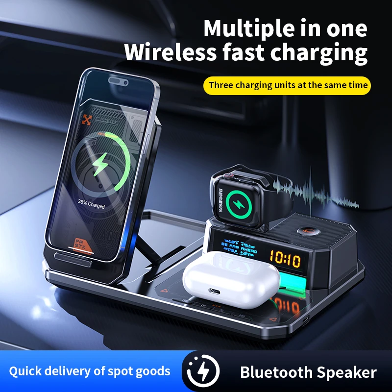 6 In 1 Car Wireless Charger Stand Innovative Car Shape 15W Fast Charging Desk Charger Great Present Idea