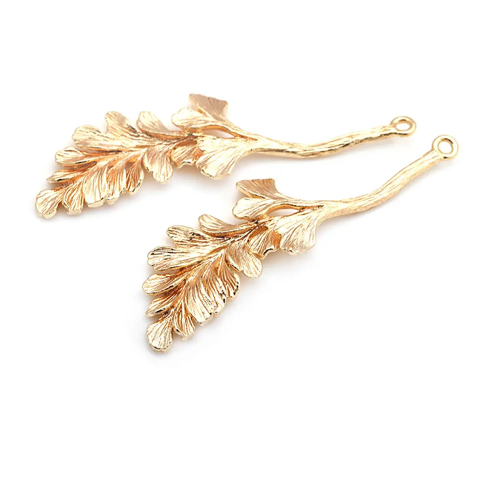 4PCS 18K Gold Color Brass Tree Leaf Leaves Charms Pendants High Quality Diy Jewelry Making Supplies Necklace Earrings for Women