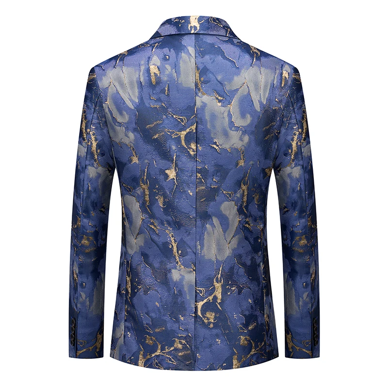 Designer Fashion Blue Blazers For Men Jacquard Slim Fit All Match Autumn High Quality Soft Comfortable Easy Care Terno Masculino