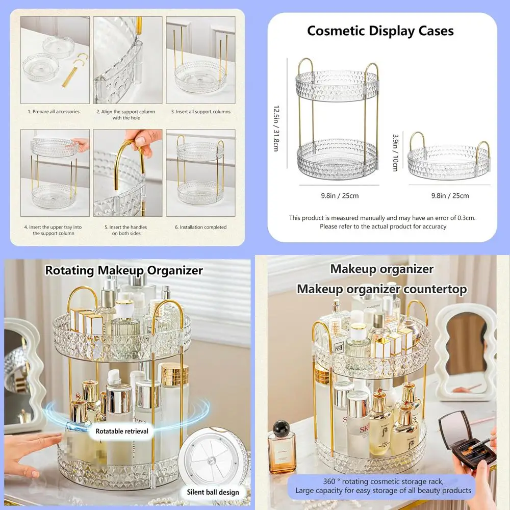 

2-Tier Cosmetic Organizer with Brush Holder for Vanity, Large Storage Rack for Beauty Products & Jewelry - Space-Saving & Stylis