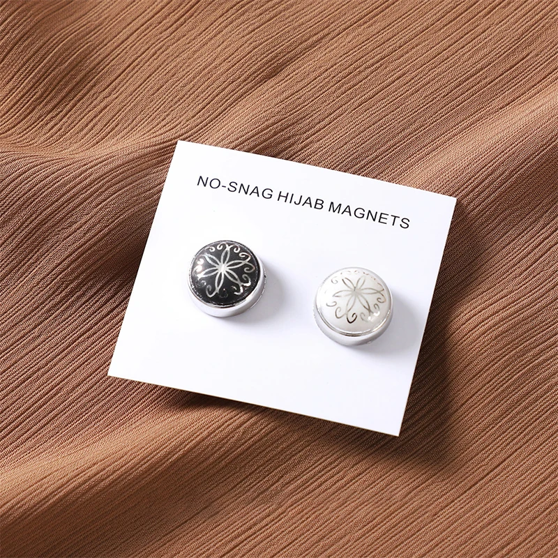 Plain Flower Alloy Magnet Hijab Scarf Brooches Pins For Muslim Woman Decorated Accessories Ladies Casual Pins Wholesale 2Pcs/Bag