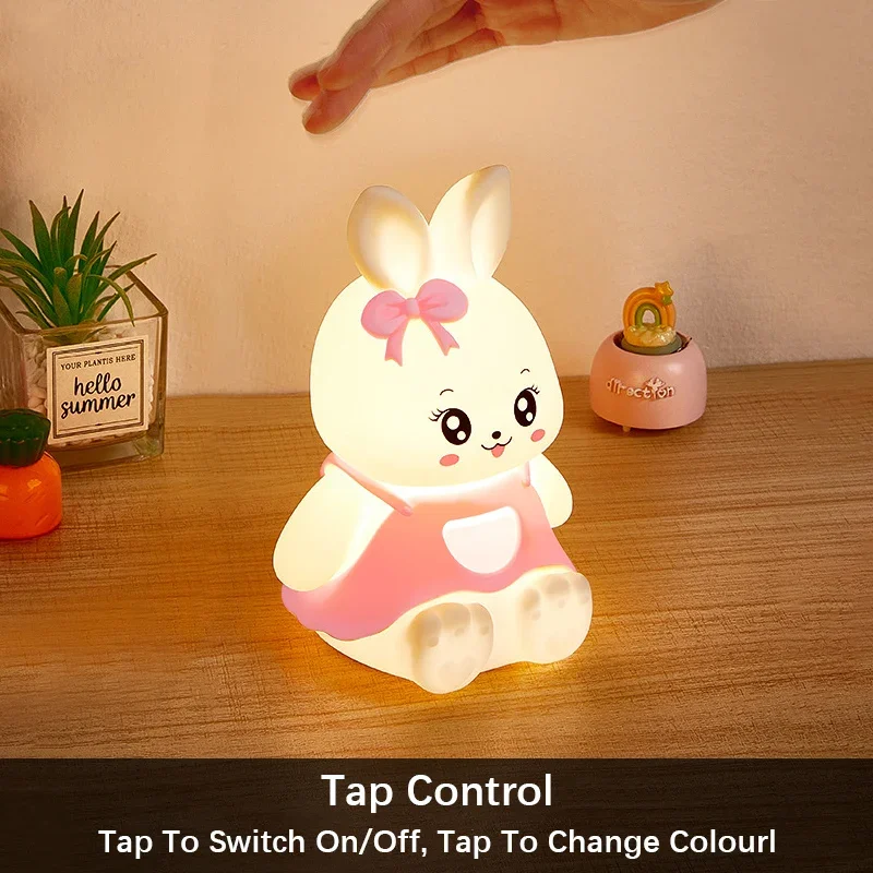 Cute Animal shape Night Lights 5 Colour Changing LED Silicone Rabbit Lamp for Christmas Nursery Children Baby Home Decor