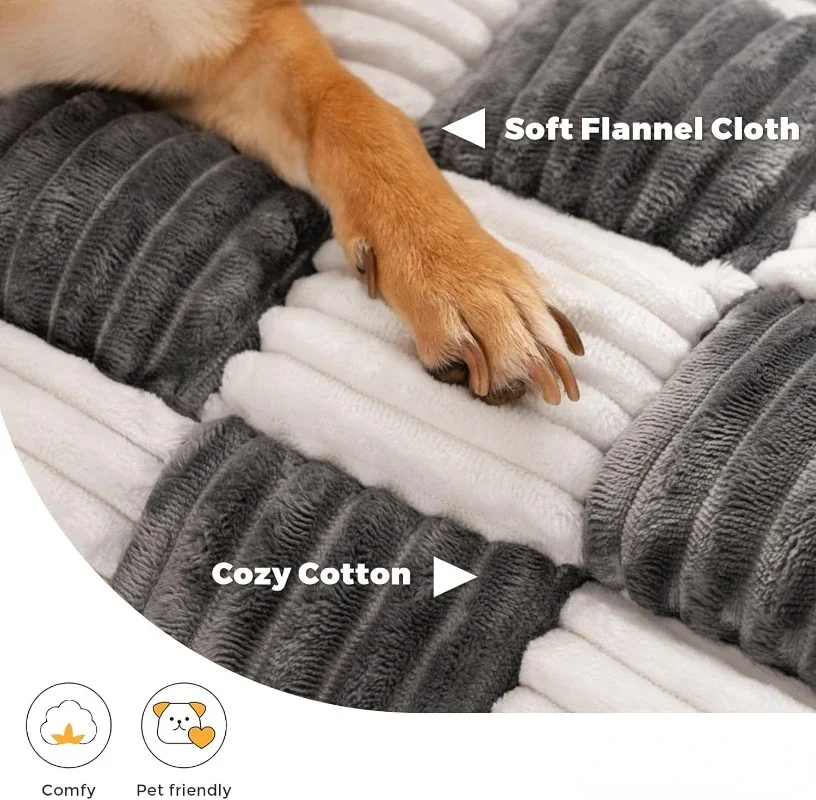 Cream Square Plaid Cozy Dog Mat Furniture Protector Cover Pet Couch Cover Luxury Dog Sofa Protector