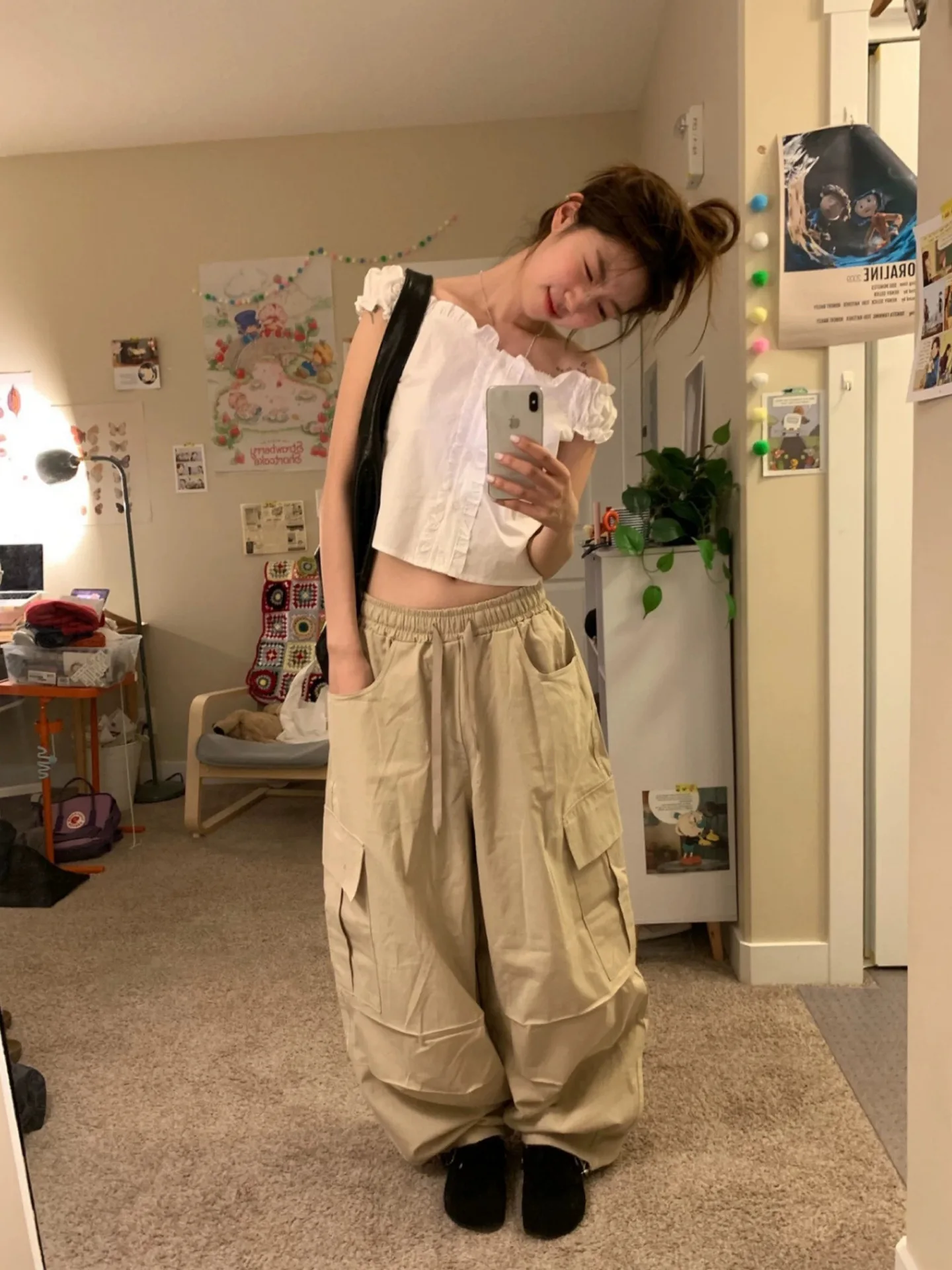 

Loose Cotton Work Pants Spring Summer 2026 Dongdaemun Retro Lazy Drawstring Big Pocket High Waist Elastic Korean Style