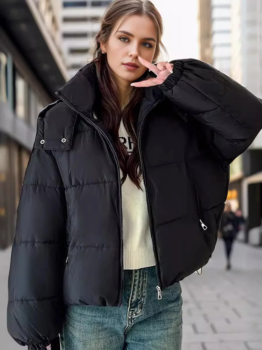 Oversize Winter Woman Down Coat Jacket 2024 New Casual Warm Hooded Zipper Pockets Woman Thicken Puffer Coat Woman Clothes