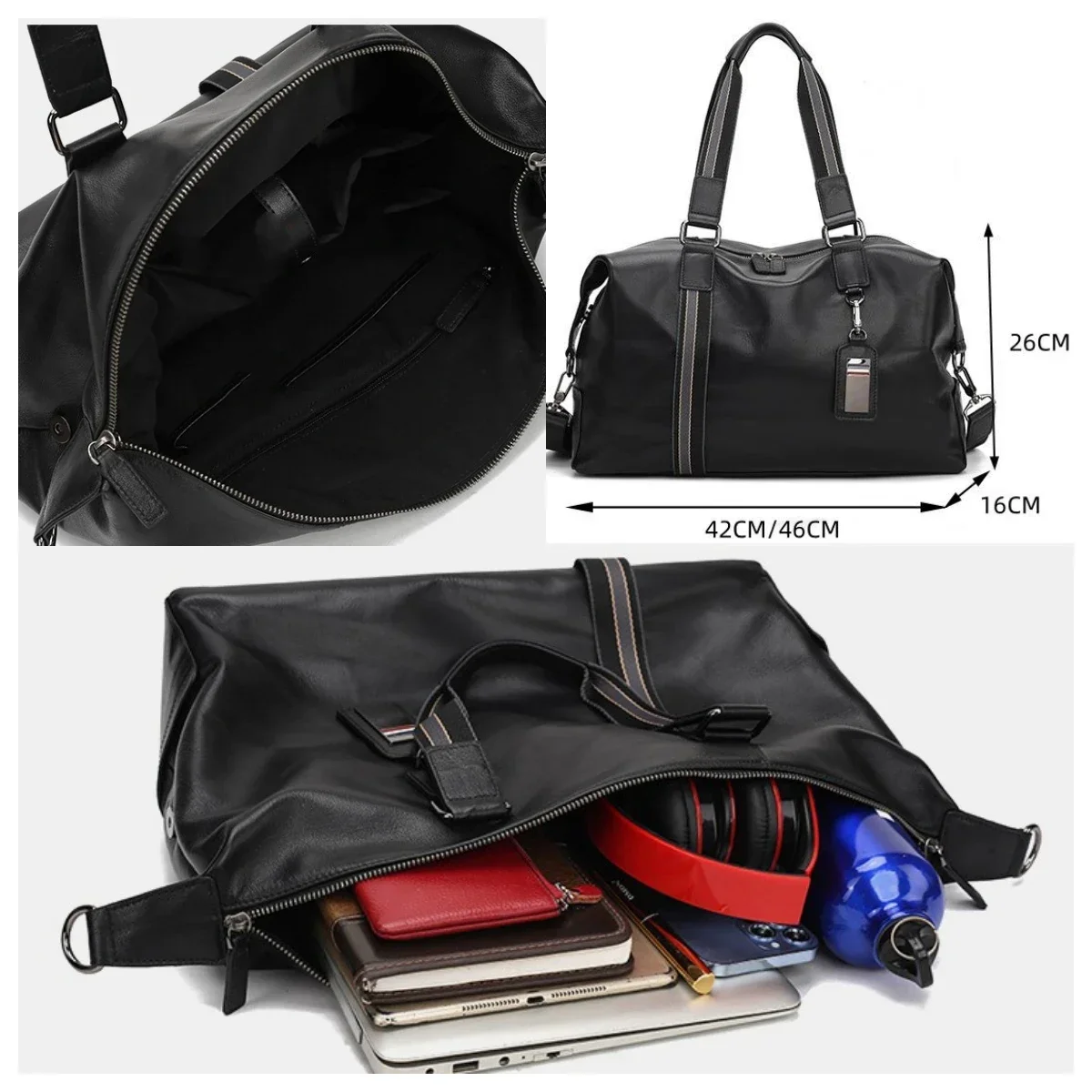 Fashionable Men Short-distance Travel Bag Portable Luggage Bag Large Capacity Business Messenger Bag Cowhide Leather Gym Handbag