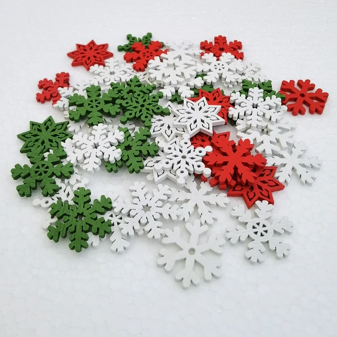 50pcs 20mm Wooden Snowflakes Slices, Colored Wood Snow Shaped Cutouts for DIY Christmas Crafts