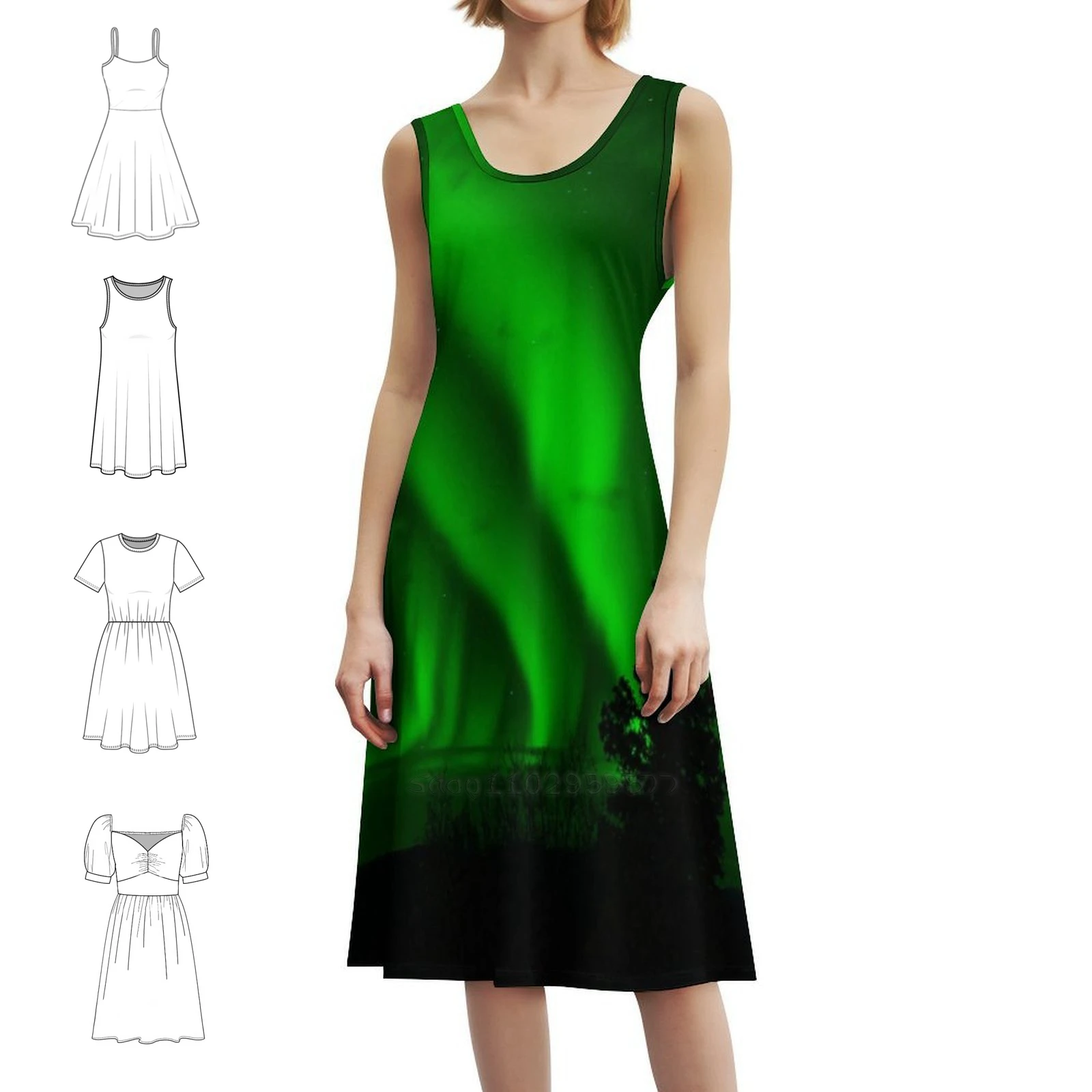 فستان أورورا بورياليس المثير للإجازات للنساء على الشاطئ وحفلات أعياد الميلاد فستان قصير أورورا بورياليس سكاي داون ملابس نسائية