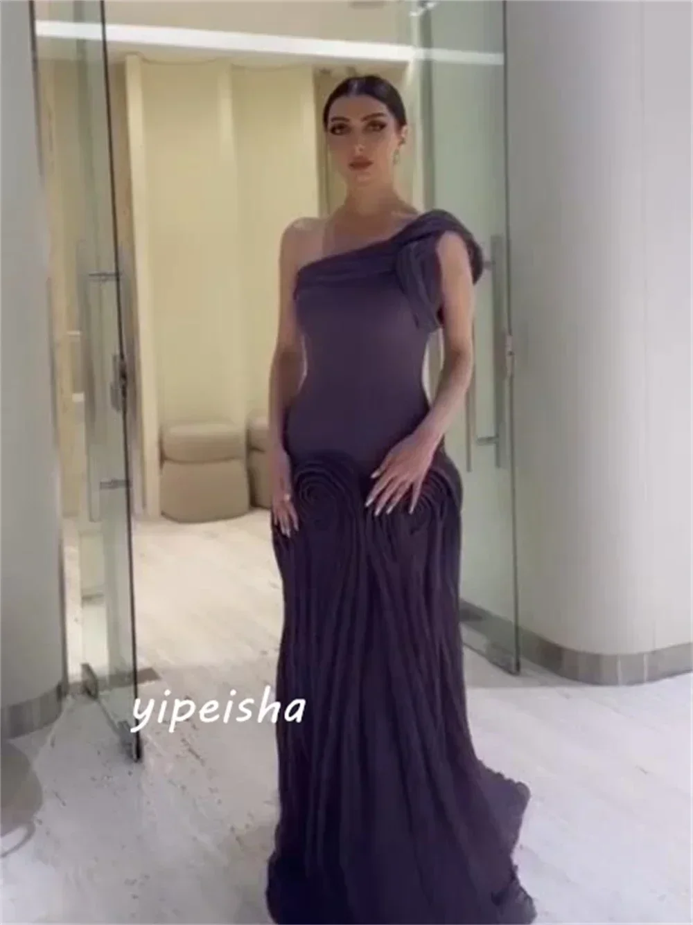 Customized Fashion Matching One-shoulder Ball gown Formal Ocassion Gown Fold Draped Floor length Skirts Charmeuse Evening Dress