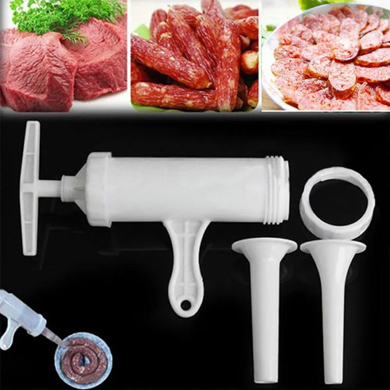 2 Type DIY Push Sausage Maker Manual Sausage Stuffer Tube Meat Filling Tool Enema Machine Syringe Funnel Nozzle Kitchen Tool