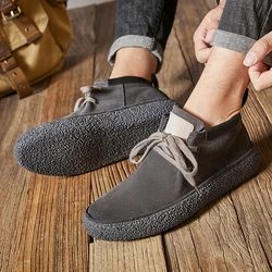 Classic Retro New Men's Cow Suede Leather Casual Shoes Handmade Shoes Lace-up Soft Sole Loafers Daily Commute Driving Men Shoes