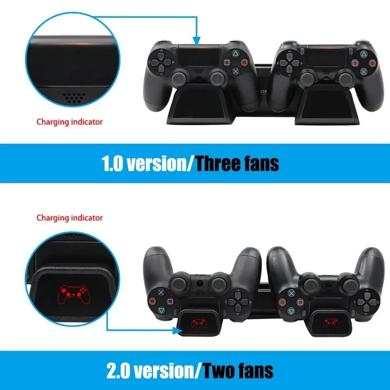 Dla PS4/PS4 Slim/PS4 PRO konsola Cooler podwójny kontroler ładowarka do sony Playstation 4 pionowy stojak z wentylatorem chłodzącym