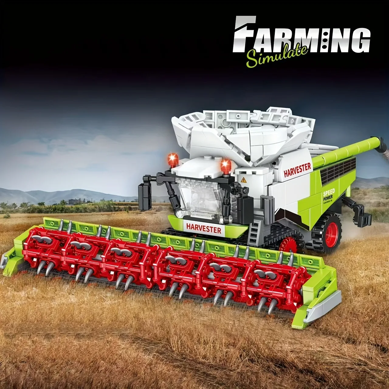 مجموعة مكعبات بناء حصاد القمح الكبيرة، مجموعة نماذج الجرار الزراعي، مع ملحقات الحصاد، لعبة عرض قابلة للجمع، ب