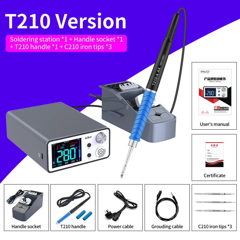 AIXUN T3B Intelligent Soldering Station Electric iron Soldering Kit with T115 T210 Handle Tips for Phone SMD BGA Welding Tools