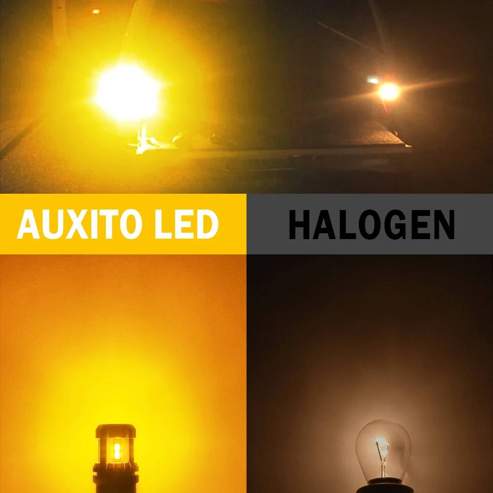 2Pcs AUXITO Amber Yellow LED 1156 P21W BA15S BAY15D 1157 T25 3157 P27/7W Turn Reverse DRL Canbus Signal Lights 12V 360° Lighting