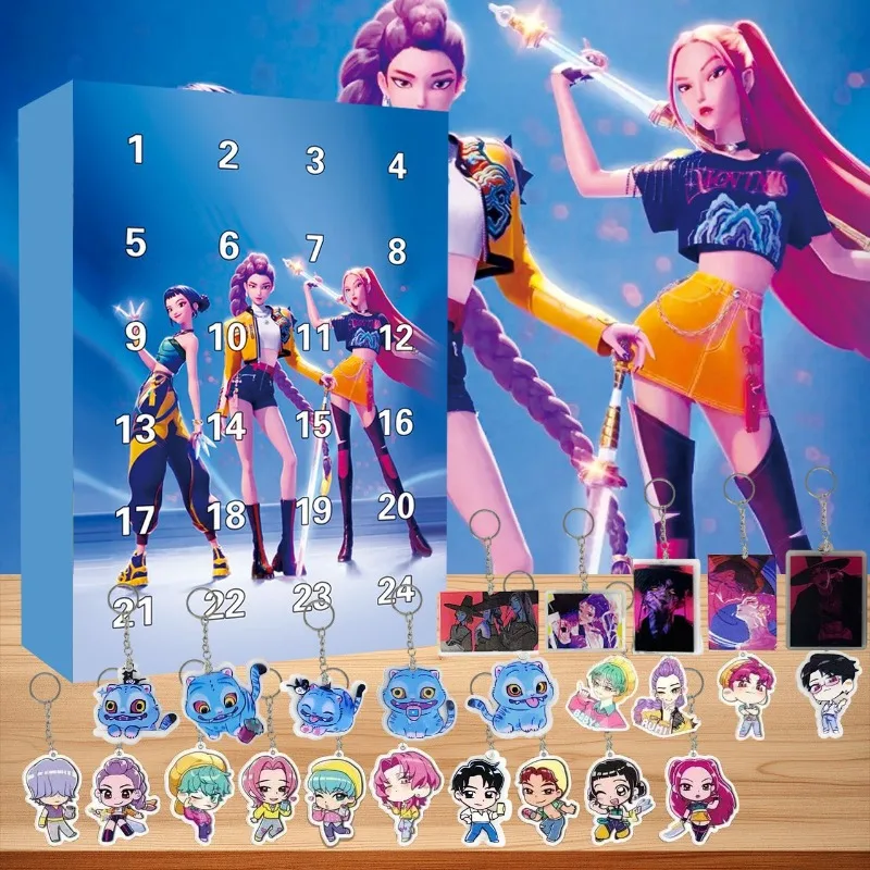 

24pcs Kpop Demon Hunters Keychain Figure Acrylic Pendant Christmas 24 Days Advent Calendar Box Boys Girls Party Gifts Kids Toy