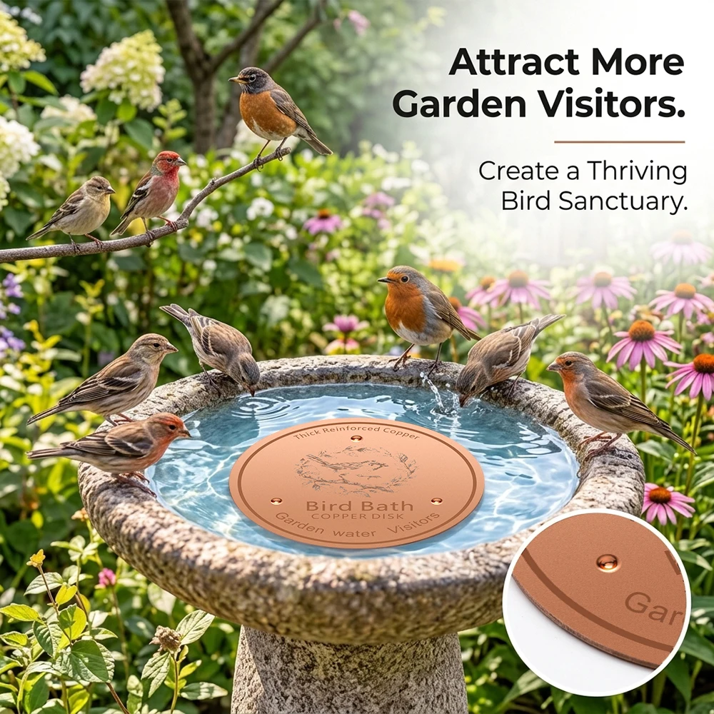 Thick Reinforced Copper Bird Bath Disk, Garden Water Visitor Attractor Decorative Metal Insert for Outdoor Pet Drinking