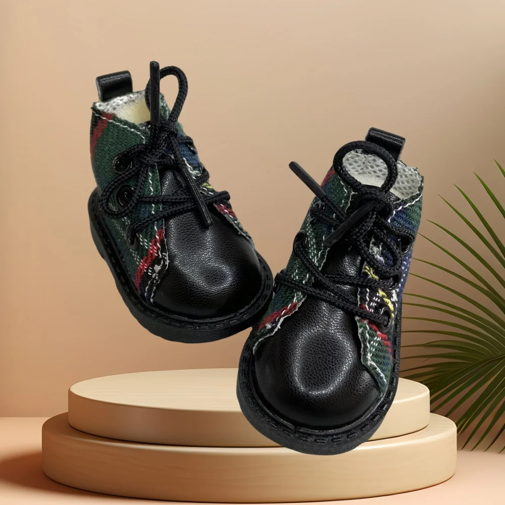 Nuevas Botas Cortas de Encaje a Cuadros de 6.5cm para Muñecas a Escala 1/4, Mia Corolle, Paola Reina, Tela Retro, Cuero PU, Suela Resistente, para Niñas