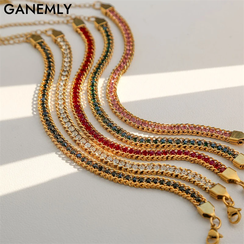 GANEMLY 316L Edelstahl-Armband mit funkelndem Zirkon für Damen, luxuriöse Handgelenkkette, wasserdicht, Schmuck, Geschenk, Zubehör